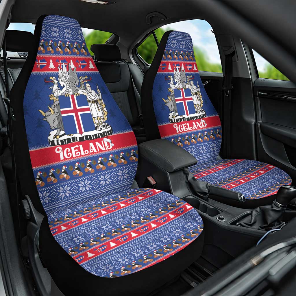 Iceland Christmas Car Seat Cover Coat Of Arms Christmas Pattern - Wonder Print Shop