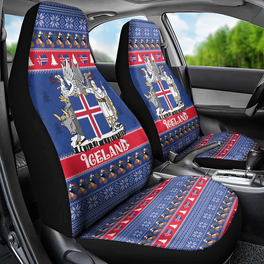 Iceland Christmas Car Seat Cover Coat Of Arms Christmas Pattern - Wonder Print Shop