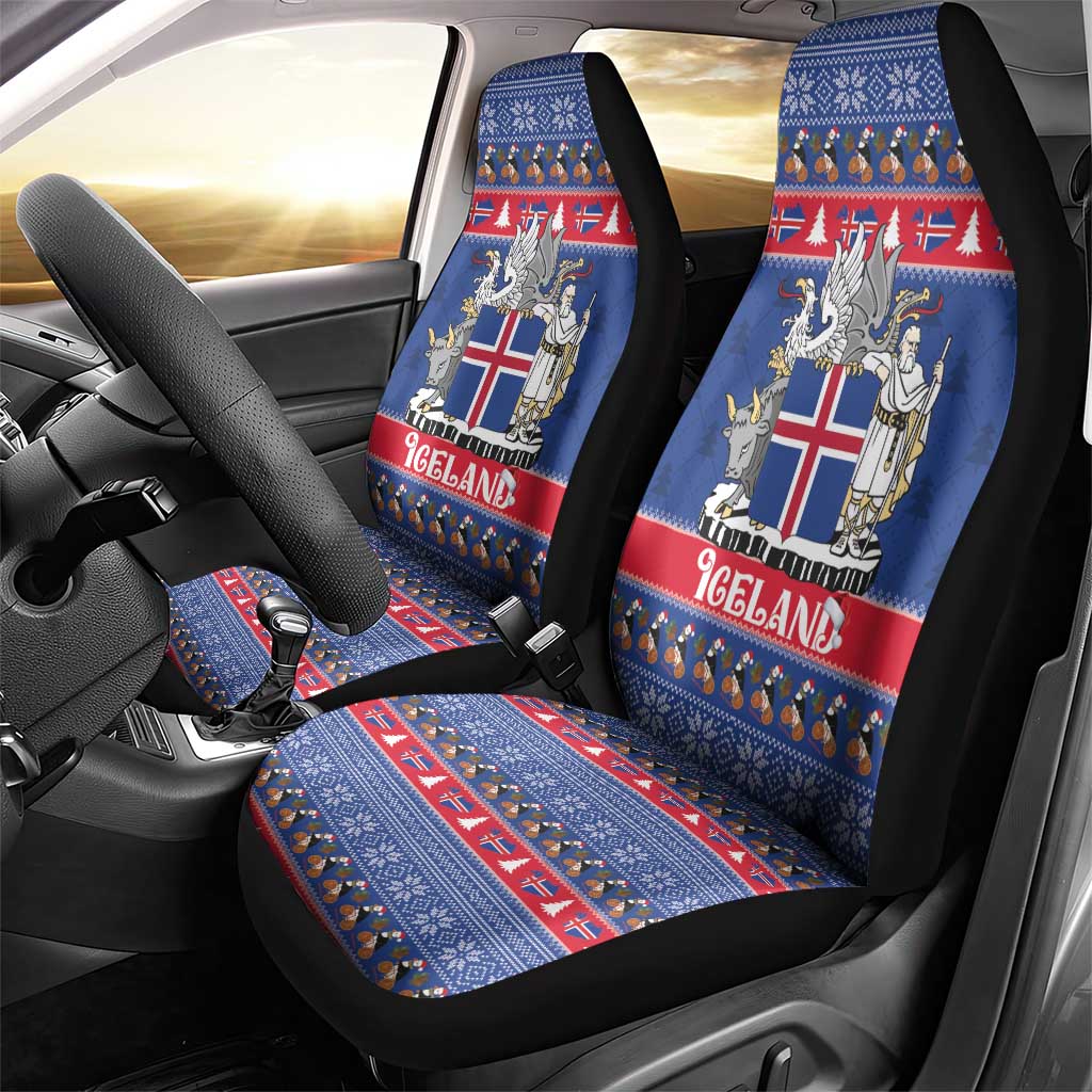 Iceland Christmas Car Seat Cover Coat Of Arms Christmas Pattern - Wonder Print Shop