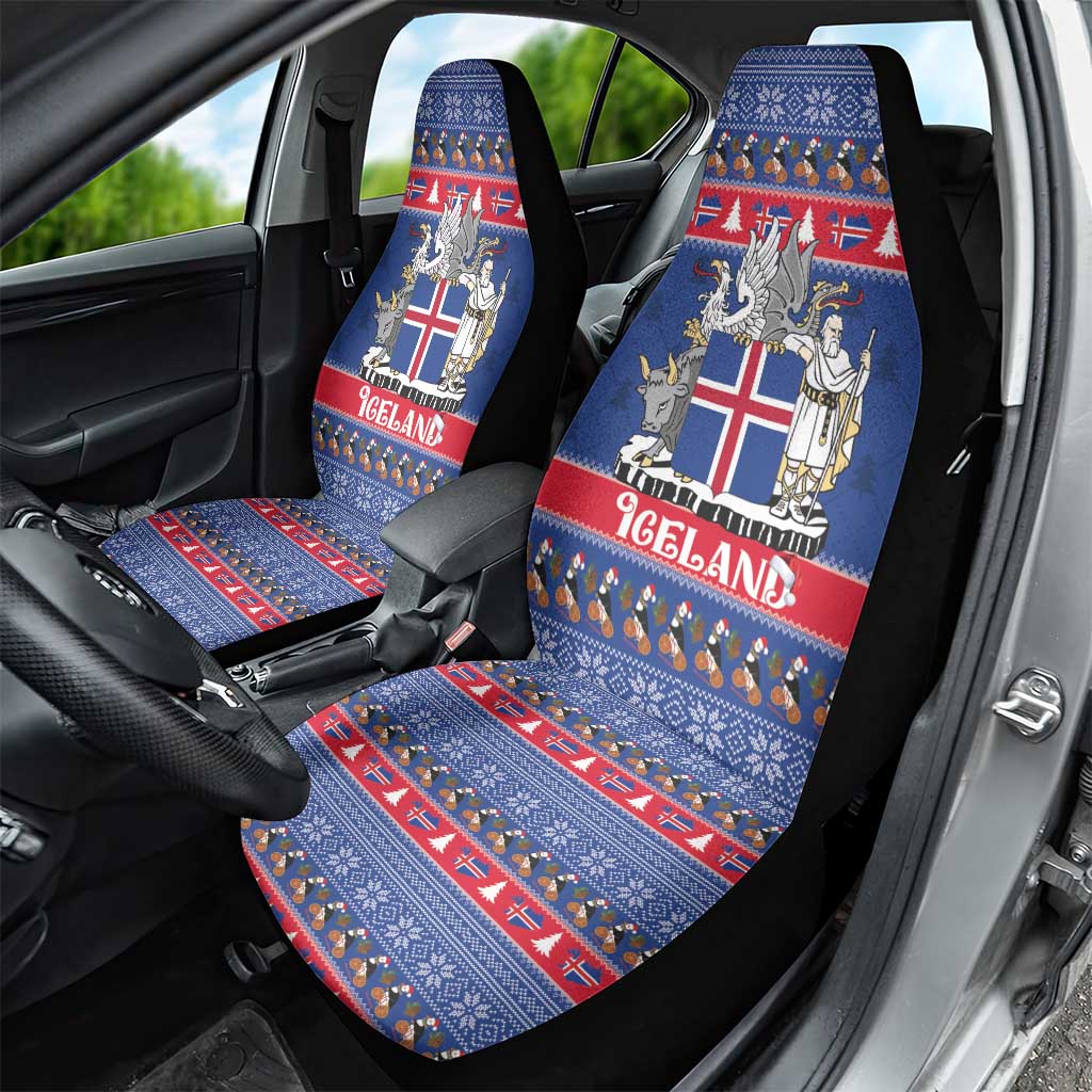 Iceland Christmas Car Seat Cover Coat Of Arms Christmas Pattern - Wonder Print Shop