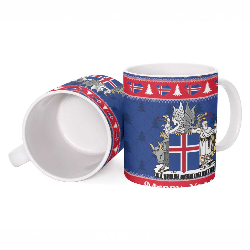 Iceland Christmas Ceramic Mug Coat Of Arms Christmas Pattern - Wonder Print Shop