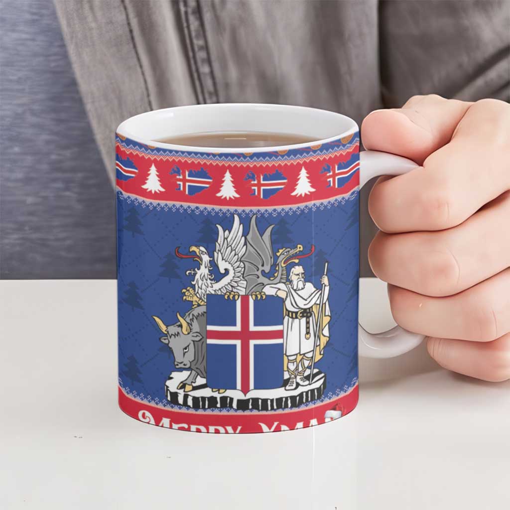 Iceland Christmas Ceramic Mug Coat Of Arms Christmas Pattern - Wonder Print Shop