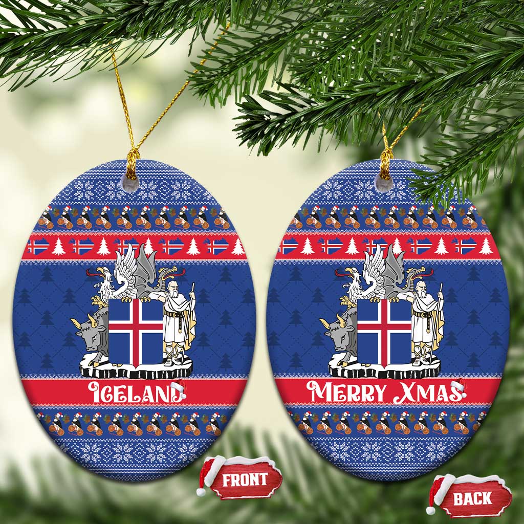 Iceland Christmas Ceramic Ornament Coat Of Arms Christmas Pattern - Wonder Print Shop