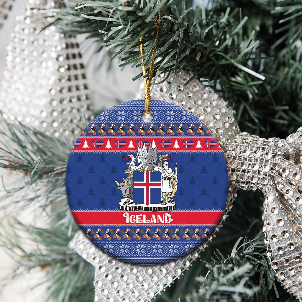 Iceland Christmas Ceramic Ornament Coat Of Arms Christmas Pattern - Wonder Print Shop