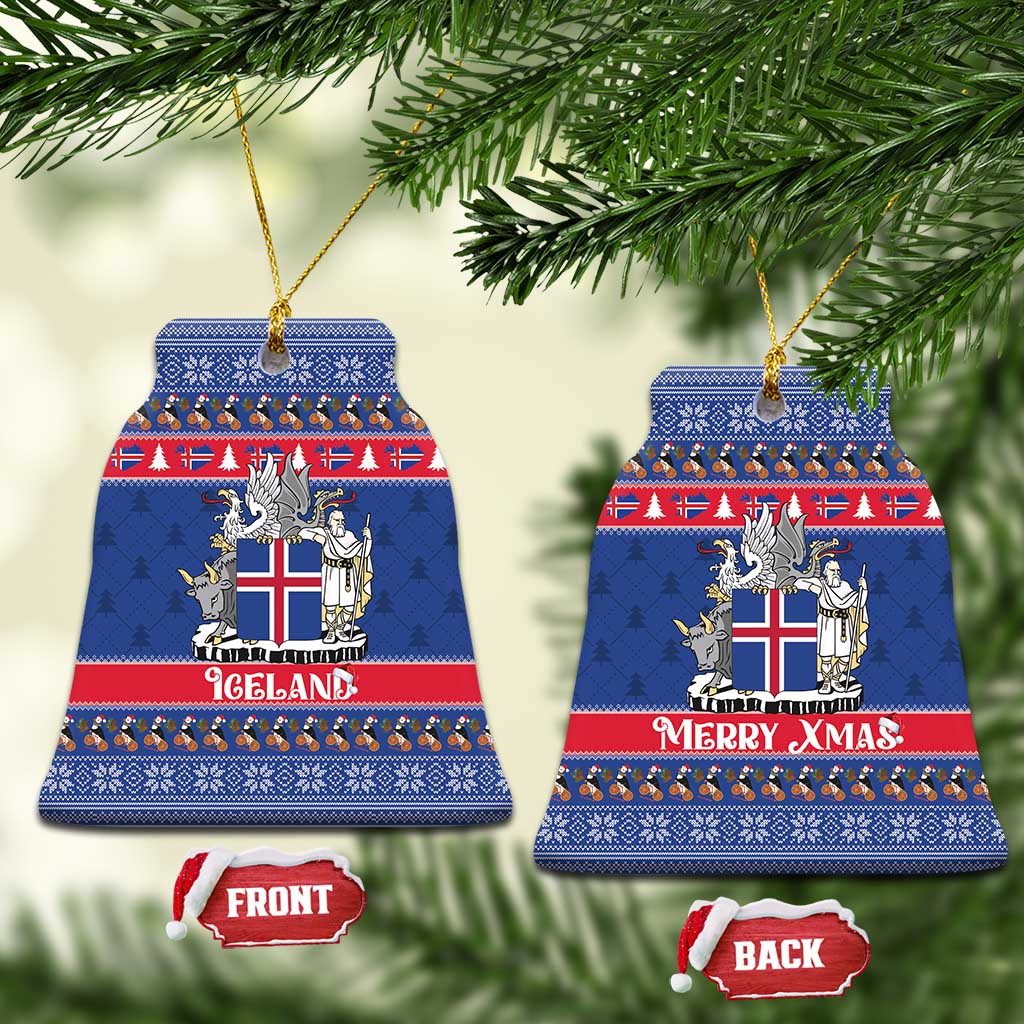 Iceland Christmas Ceramic Ornament Coat Of Arms Christmas Pattern - Wonder Print Shop