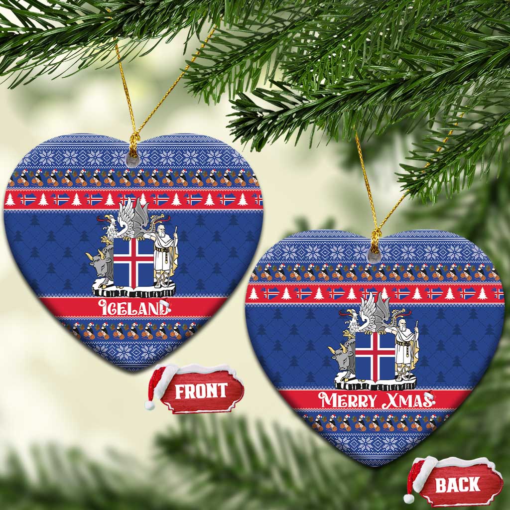 Iceland Christmas Ceramic Ornament Coat Of Arms Christmas Pattern - Wonder Print Shop
