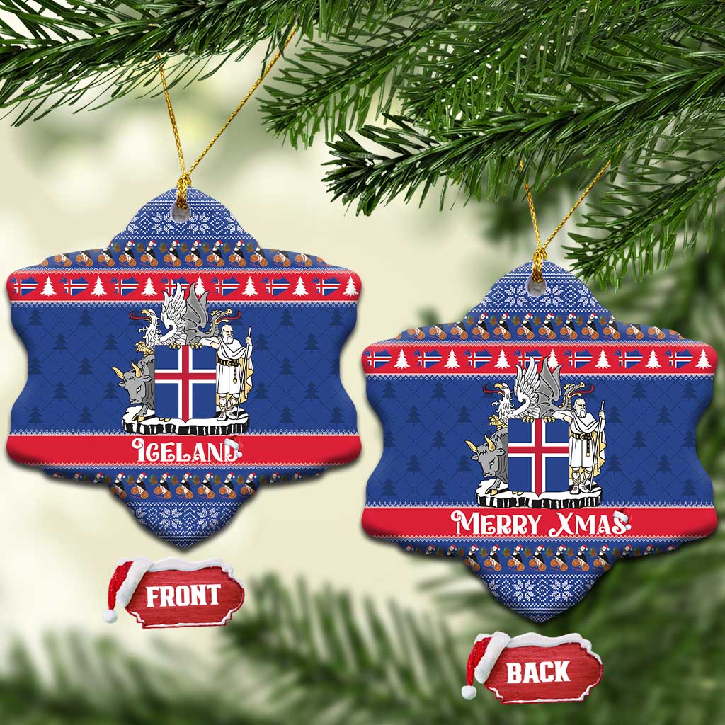 Iceland Christmas Ceramic Ornament Coat Of Arms Christmas Pattern - Wonder Print Shop