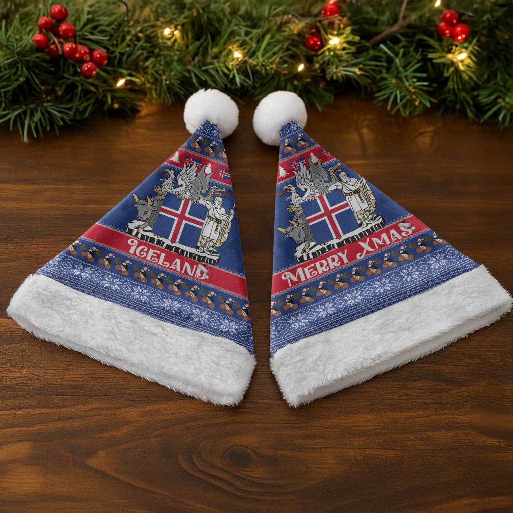 Iceland Christmas Santa Hat Coat Of Arms Christmas Pattern - Wonder Print Shop