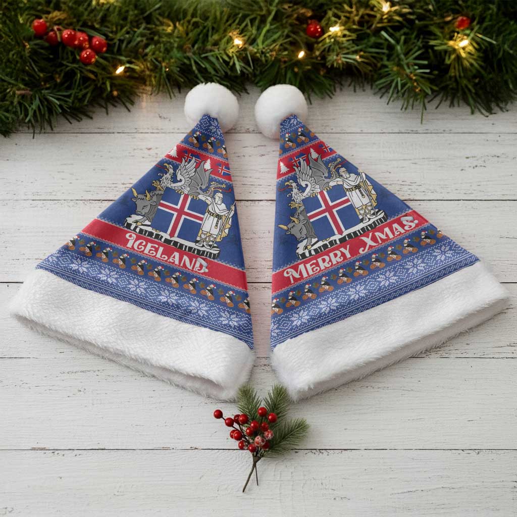 Iceland Christmas Santa Hat Coat Of Arms Christmas Pattern - Wonder Print Shop