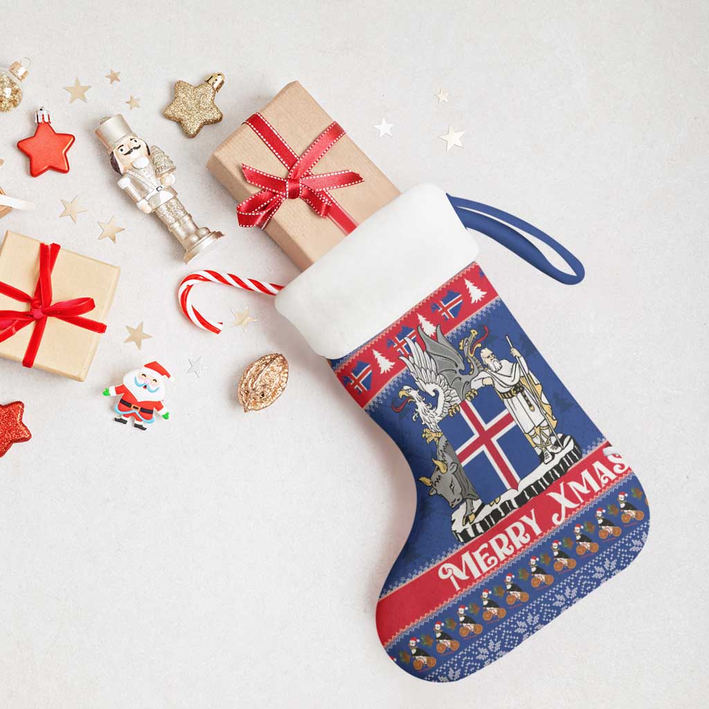 Iceland Christmas Stocking Coat Of Arms Christmas Pattern - Wonder Print Shop