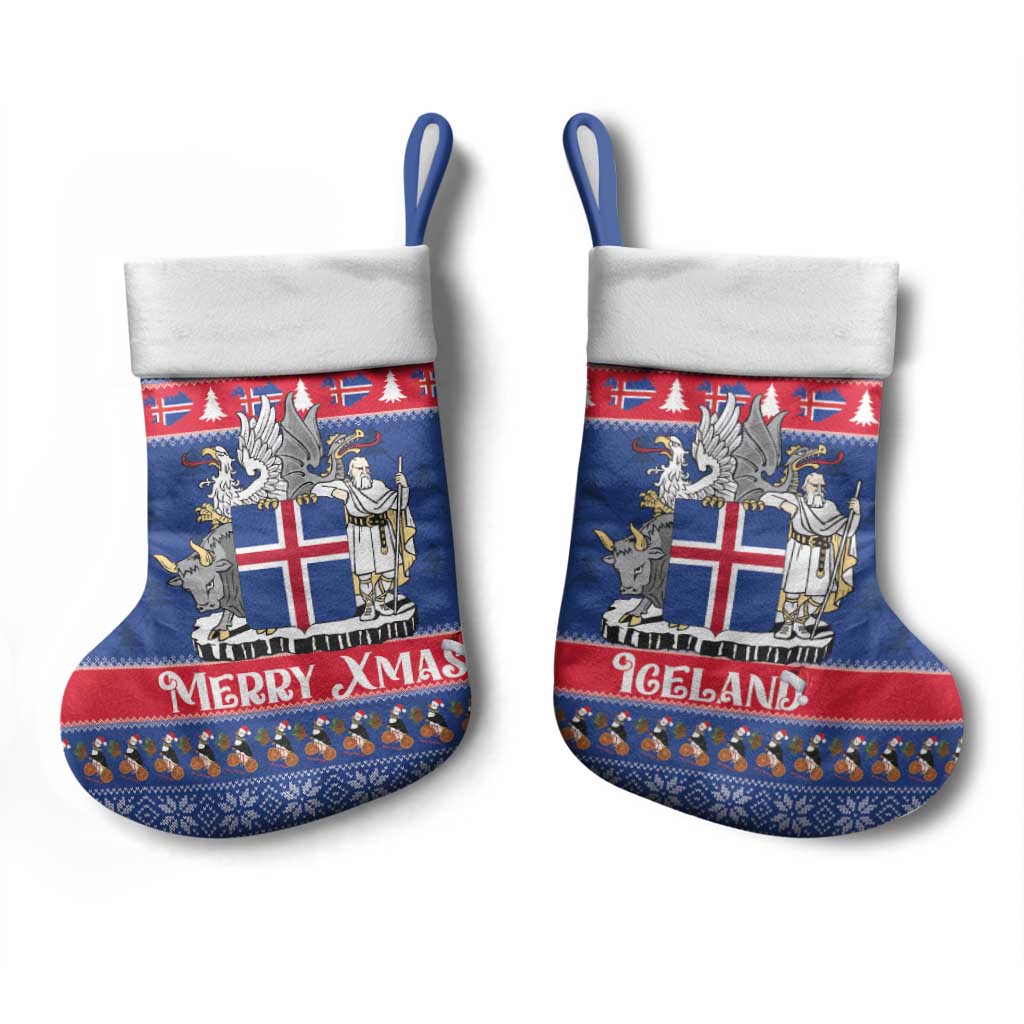 Iceland Christmas Stocking Coat Of Arms Christmas Pattern - Wonder Print Shop