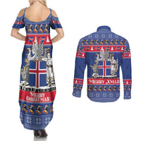 Iceland Christmas Couples Matching Summer Maxi Dress and Long Sleeve Button Shirt Coat Of Arms Christmas Pattern - Wonder Print Shop
