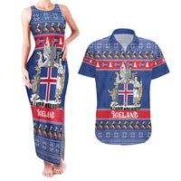 Iceland Christmas Couples Matching Tank Maxi Dress and Hawaiian Shirt Coat Of Arms Christmas Pattern - Wonder Print Shop