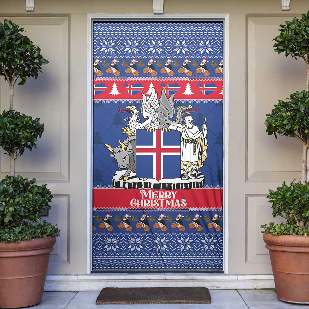 Iceland Christmas Door Cover Coat Of Arms Christmas Pattern - Wonder Print Shop