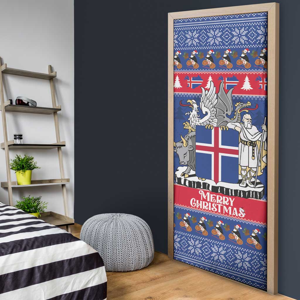 Iceland Christmas Door Cover Coat Of Arms Christmas Pattern - Wonder Print Shop