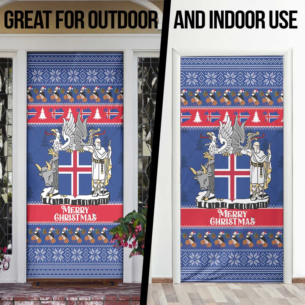 Iceland Christmas Door Cover Coat Of Arms Christmas Pattern - Wonder Print Shop