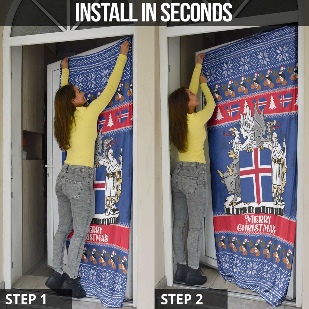 Iceland Christmas Door Cover Coat Of Arms Christmas Pattern - Wonder Print Shop