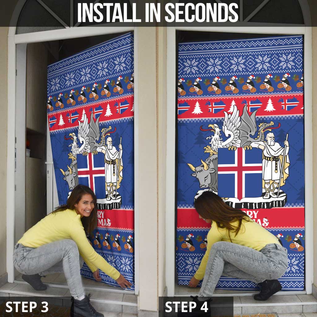 Iceland Christmas Door Cover Coat Of Arms Christmas Pattern - Wonder Print Shop