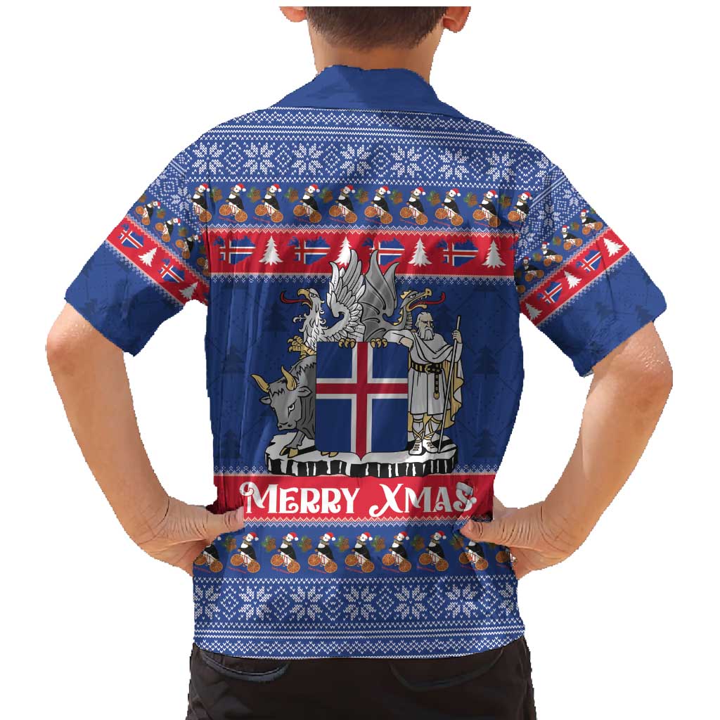 Iceland Christmas Family Matching Mermaid Dress and Hawaiian Shirt Coat Of Arms Christmas Pattern - Wonder Print Shop