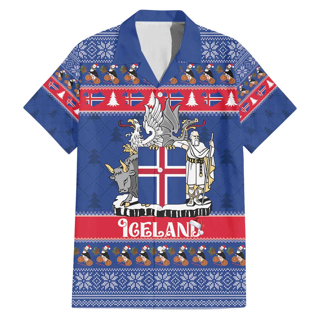 Iceland Christmas Family Matching Mermaid Dress and Hawaiian Shirt Coat Of Arms Christmas Pattern - Wonder Print Shop