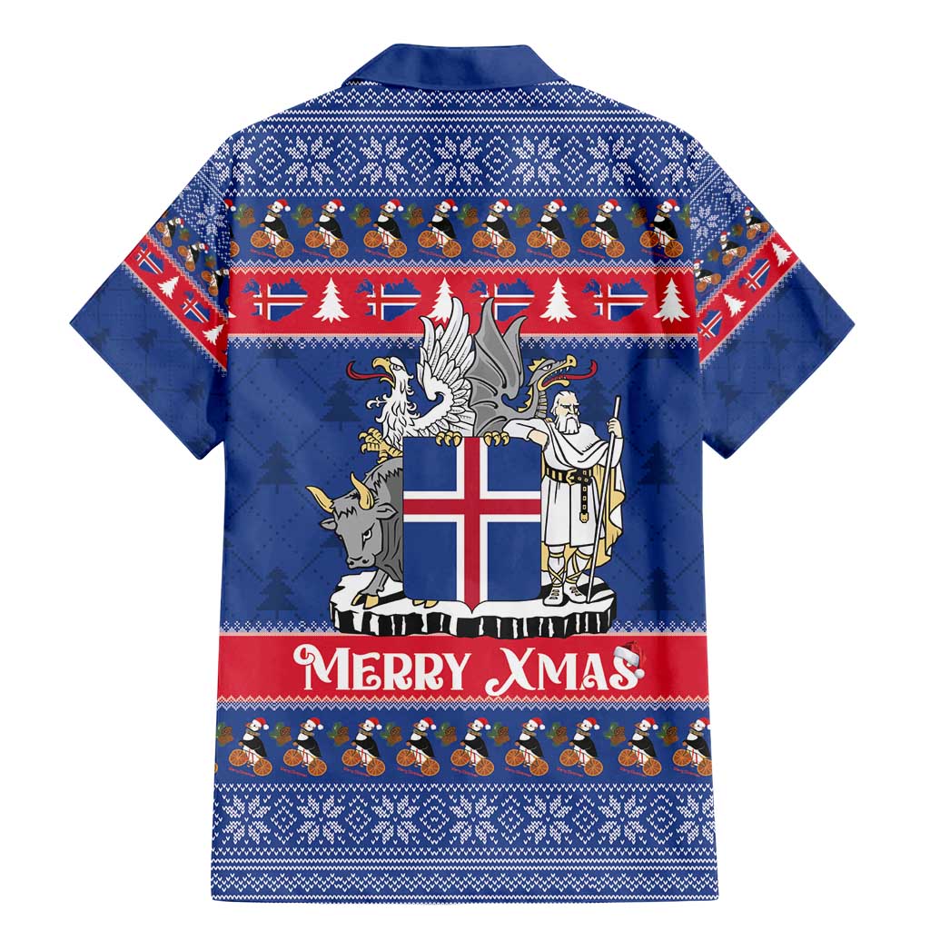 Iceland Christmas Family Matching Mermaid Dress and Hawaiian Shirt Coat Of Arms Christmas Pattern - Wonder Print Shop