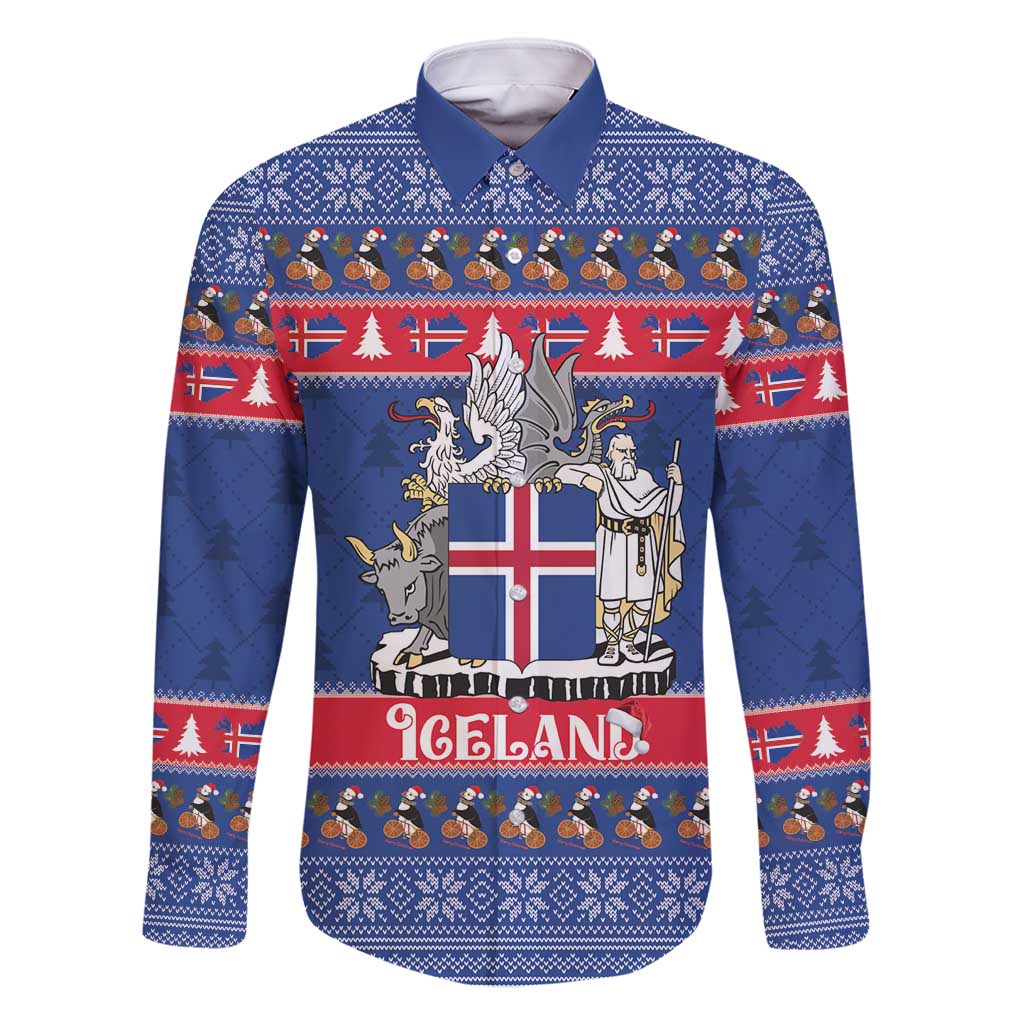 Iceland Christmas Family Matching Mermaid Dress and Hawaiian Shirt Coat Of Arms Christmas Pattern - Wonder Print Shop