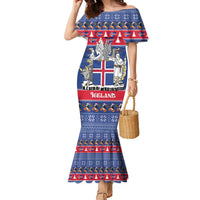 Iceland Christmas Family Matching Mermaid Dress and Hawaiian Shirt Coat Of Arms Christmas Pattern - Wonder Print Shop
