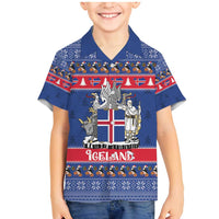 Iceland Christmas Family Matching Mermaid Dress and Hawaiian Shirt Coat Of Arms Christmas Pattern - Wonder Print Shop