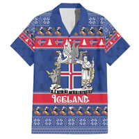Iceland Christmas Family Matching Off The Shoulder Long Sleeve Dress and Hawaiian Shirt Coat Of Arms Christmas Pattern - Wonder Print Shop