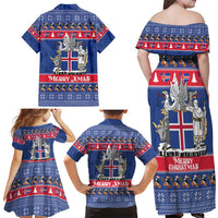 Iceland Christmas Family Matching Off Shoulder Maxi Dress and Hawaiian Shirt Coat Of Arms Christmas Pattern - Wonder Print Shop