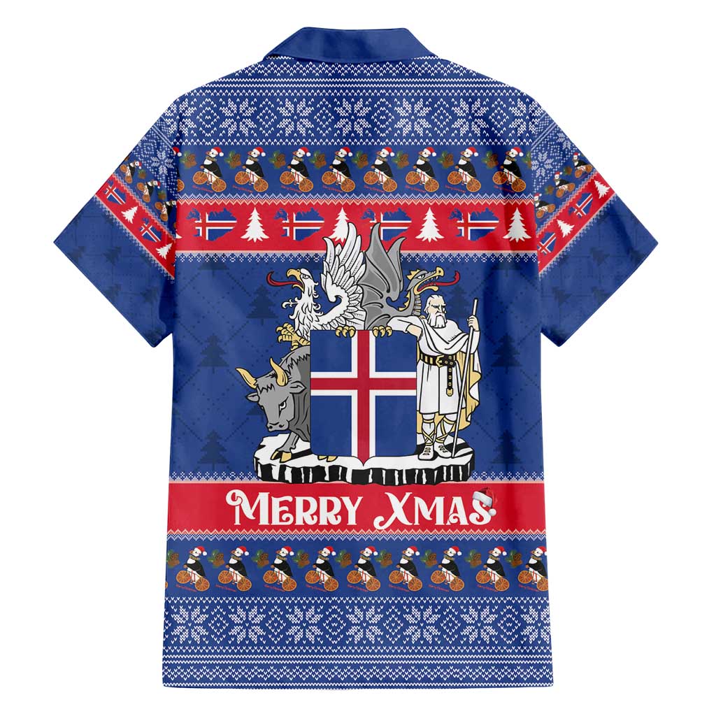 Iceland Christmas Family Matching Off Shoulder Maxi Dress and Hawaiian Shirt Coat Of Arms Christmas Pattern - Wonder Print Shop