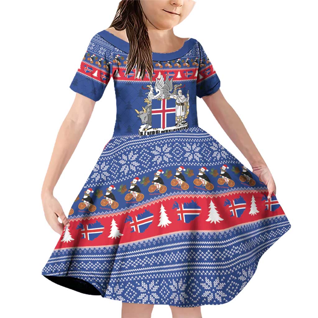 Iceland Christmas Family Matching Off Shoulder Short Dress and Hawaiian Shirt Coat Of Arms Christmas Pattern - Wonder Print Shop