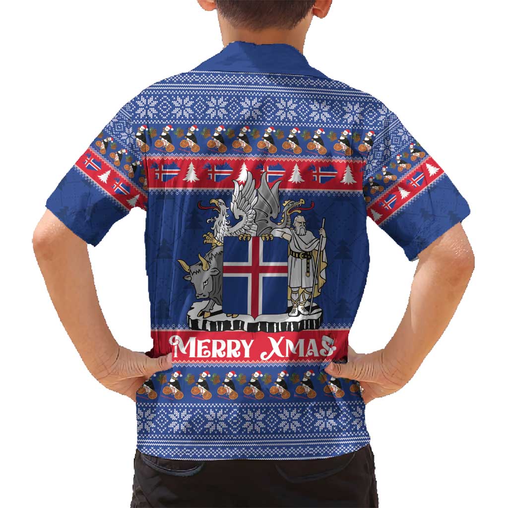 Iceland Christmas Family Matching Puletasi and Hawaiian Shirt Coat Of Arms Christmas Pattern - Wonder Print Shop