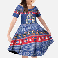 Iceland Christmas Family Matching Short Sleeve Bodycon Dress and Hawaiian Shirt Coat Of Arms Christmas Pattern - Wonder Print Shop