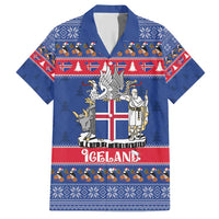 Iceland Christmas Family Matching Short Sleeve Bodycon Dress and Hawaiian Shirt Coat Of Arms Christmas Pattern - Wonder Print Shop
