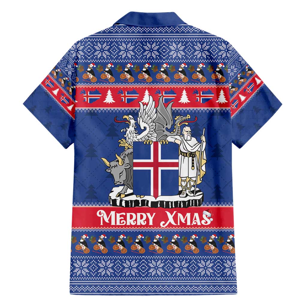 Iceland Christmas Family Matching Short Sleeve Bodycon Dress and Hawaiian Shirt Coat Of Arms Christmas Pattern - Wonder Print Shop