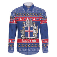 Iceland Christmas Family Matching Short Sleeve Bodycon Dress and Hawaiian Shirt Coat Of Arms Christmas Pattern - Wonder Print Shop