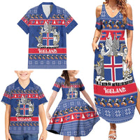 Iceland Christmas Family Matching Summer Maxi Dress and Hawaiian Shirt Coat Of Arms Christmas Pattern - Wonder Print Shop