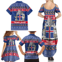 Iceland Christmas Family Matching Summer Maxi Dress and Hawaiian Shirt Coat Of Arms Christmas Pattern - Wonder Print Shop