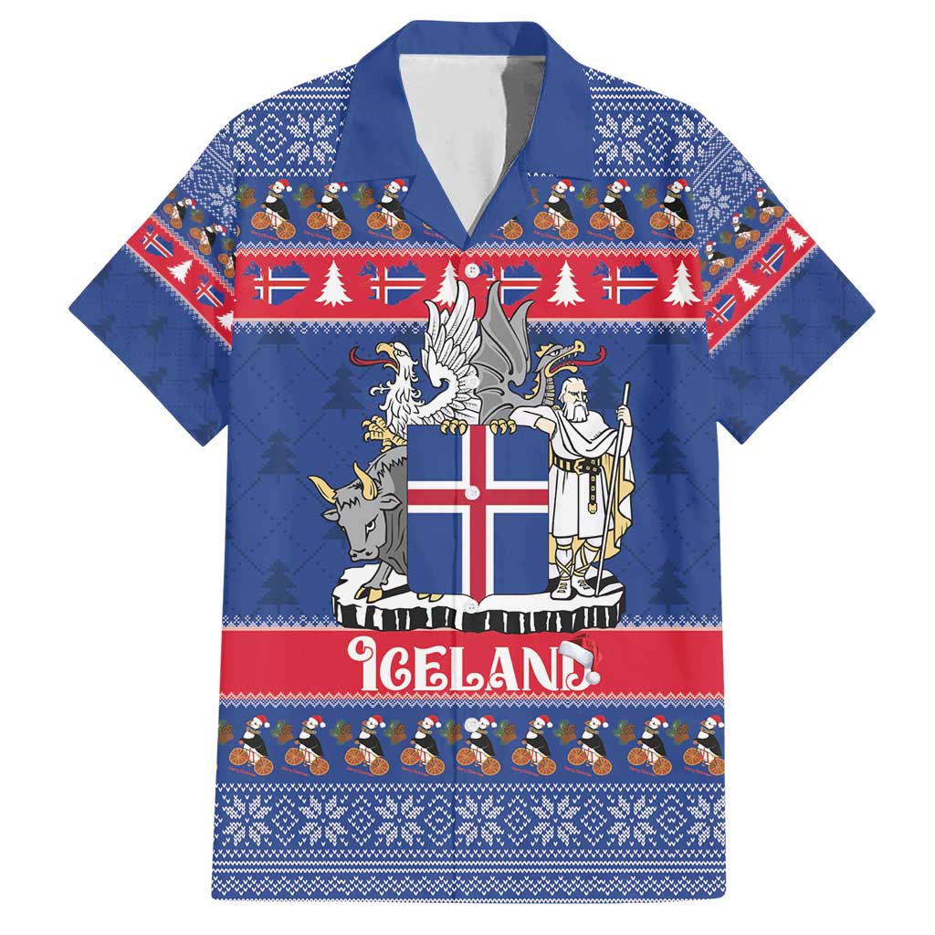Iceland Christmas Family Matching Summer Maxi Dress and Hawaiian Shirt Coat Of Arms Christmas Pattern - Wonder Print Shop