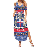 Iceland Christmas Family Matching Summer Maxi Dress and Hawaiian Shirt Coat Of Arms Christmas Pattern - Wonder Print Shop