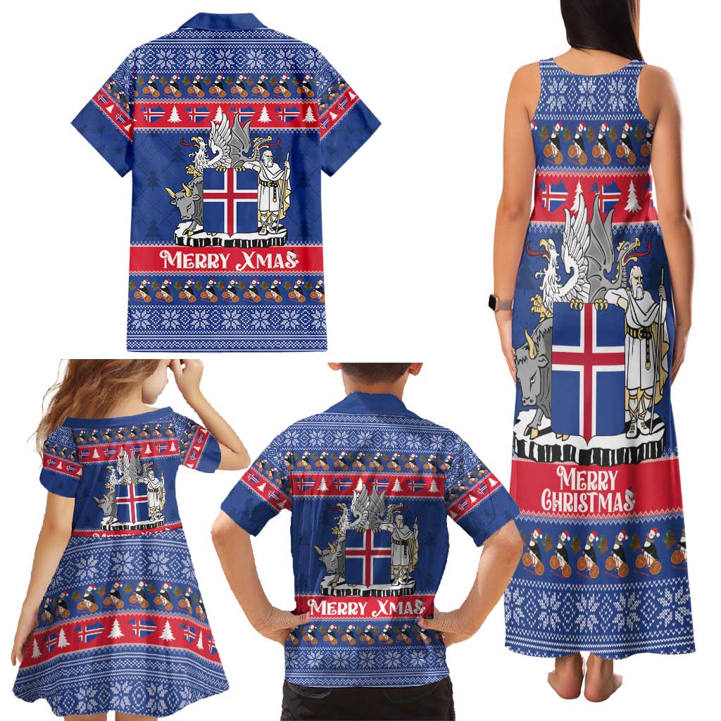 Iceland Christmas Family Matching Tank Maxi Dress and Hawaiian Shirt Coat Of Arms Christmas Pattern - Wonder Print Shop
