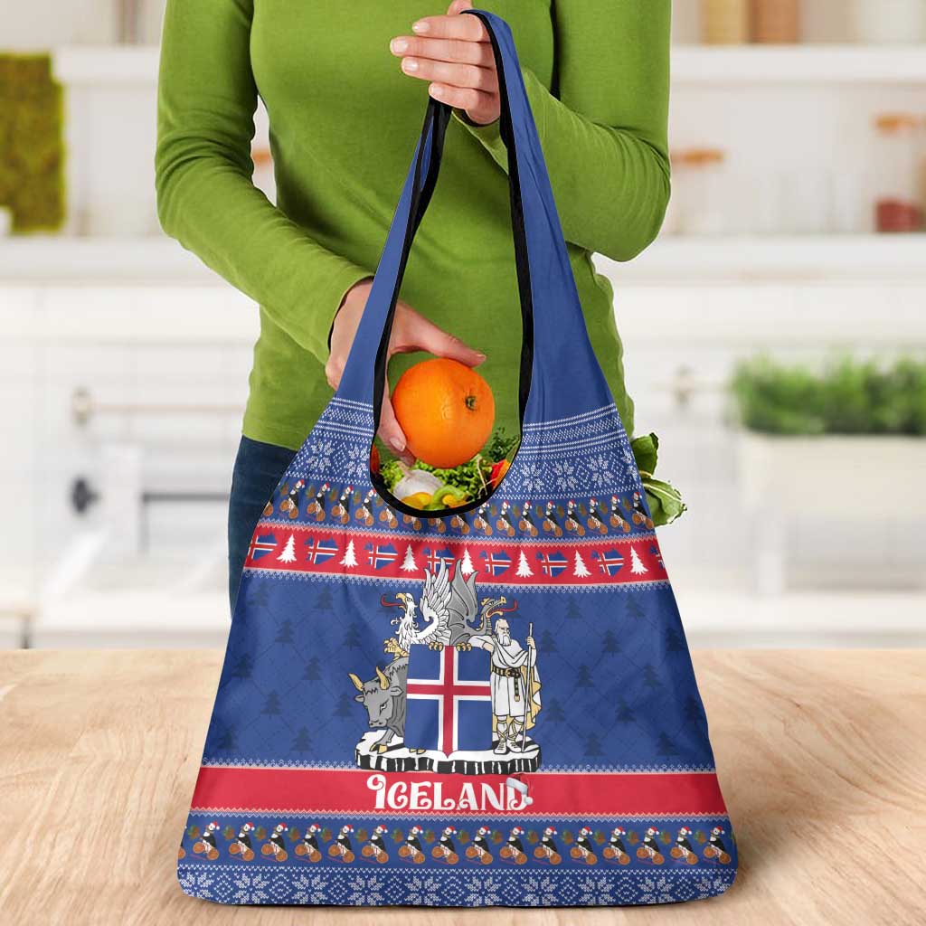 Iceland Christmas Grocery Bag Coat Of Arms Christmas Pattern - Wonder Print Shop