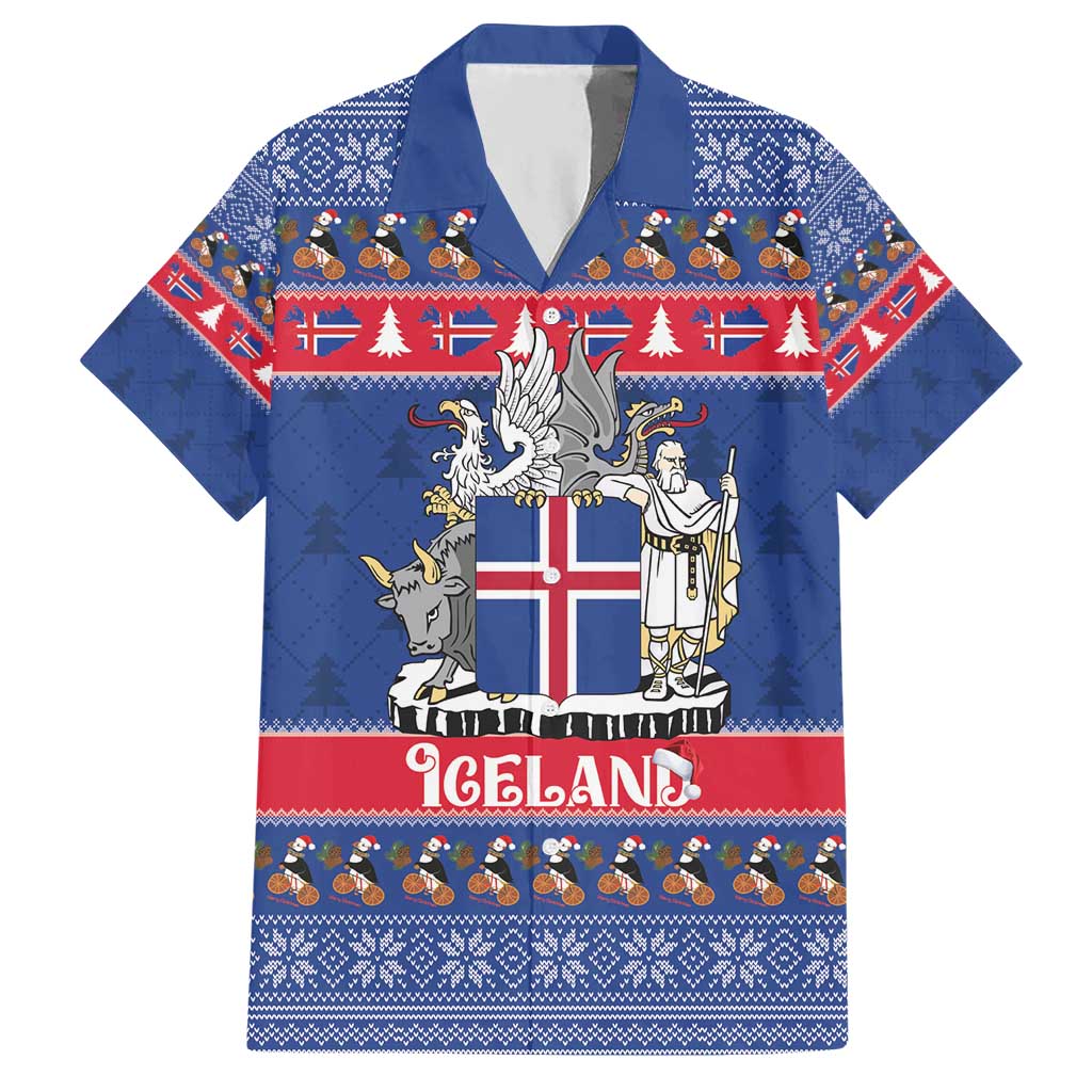 Iceland Christmas Hawaiian Shirt Coat Of Arms Christmas Pattern - Wonder Print Shop
