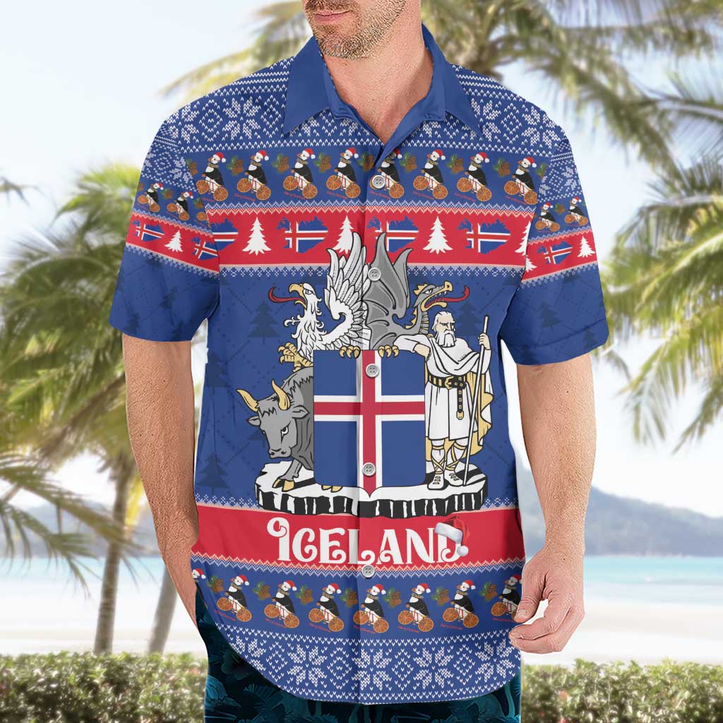 Iceland Christmas Hawaiian Shirt Coat Of Arms Christmas Pattern - Wonder Print Shop