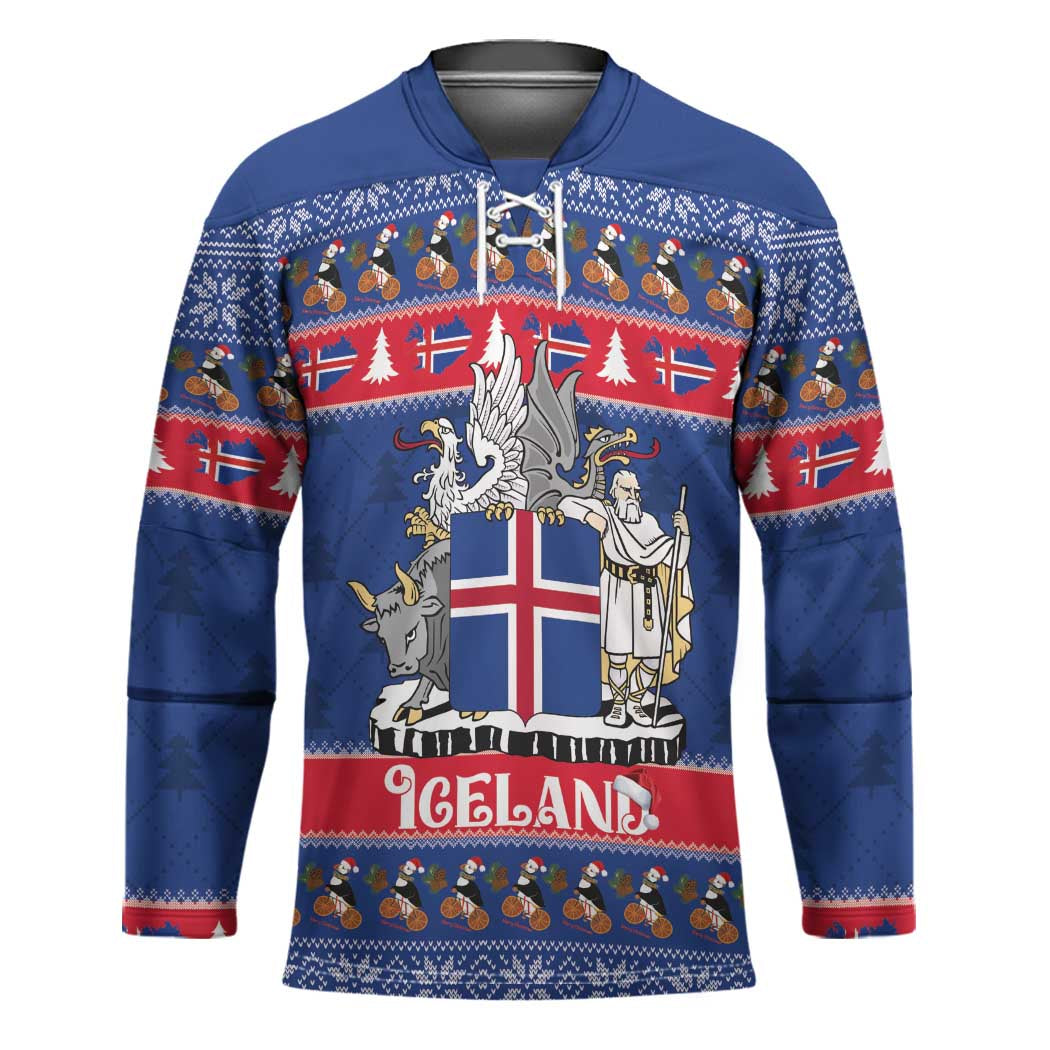 Iceland Christmas Hockey Jersey Coat Of Arms Christmas Pattern - Wonder Print Shop
