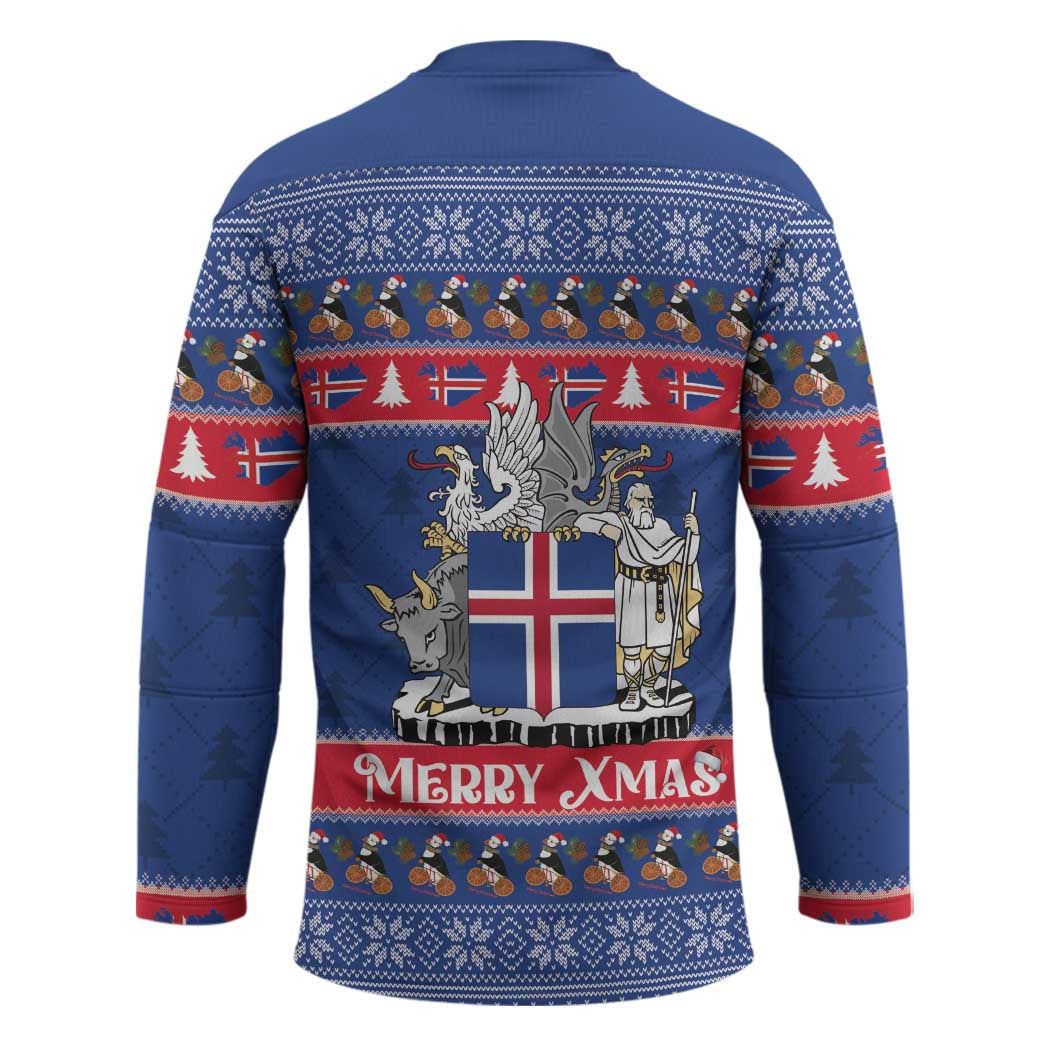 Iceland Christmas Hockey Jersey Coat Of Arms Christmas Pattern - Wonder Print Shop