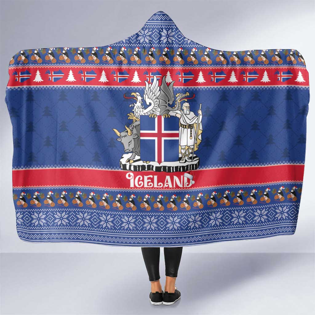 Iceland Christmas Hooded Blanket Coat Of Arms Christmas Pattern - Wonder Print Shop