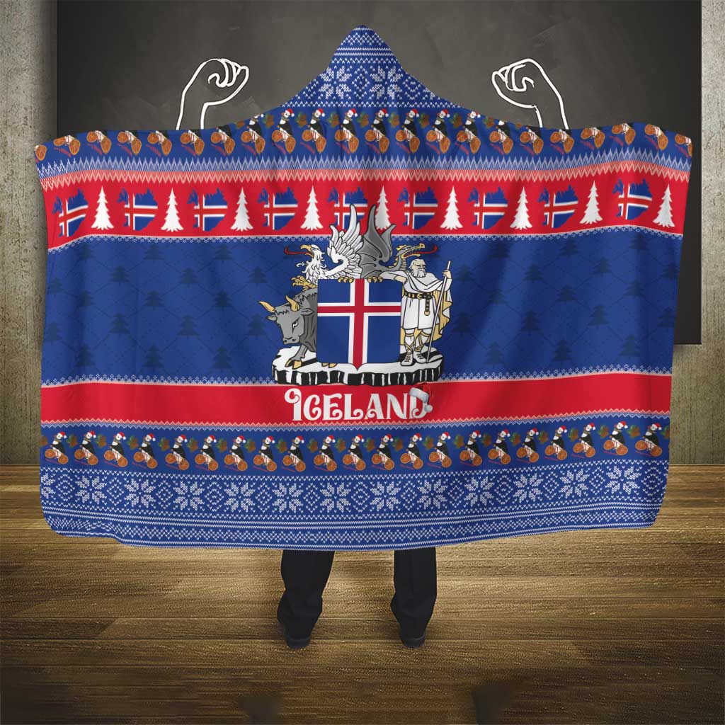 Iceland Christmas Hooded Blanket Coat Of Arms Christmas Pattern - Wonder Print Shop