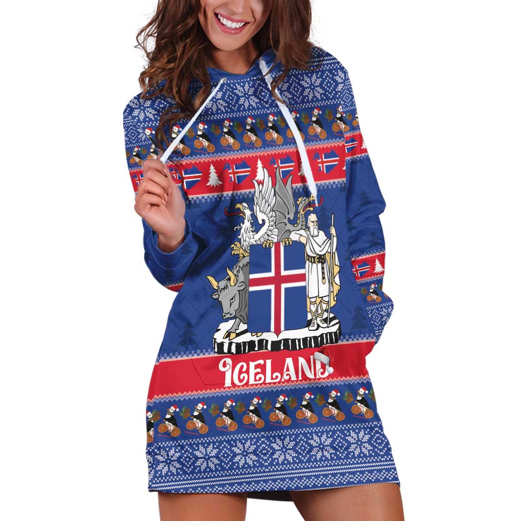 Iceland Christmas Hoodie Dress Coat Of Arms Christmas Pattern - Wonder Print Shop